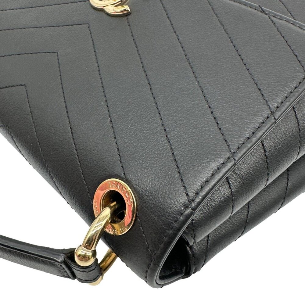 Chanel  Chic Small Chevron Calfskin Leather Top Handle Crossbody Bag Black - Picture 6 of 11